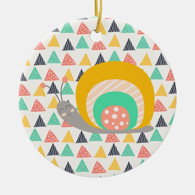 Happy Snail on Triangles Ceramic Ornament (Front)