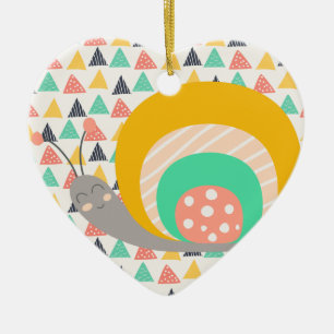 Happy Snail on Triangles Ceramic Ornament