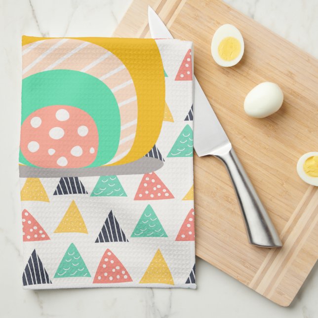 Happy Snail on Triangles Kitchen Towel (Quarter Fold)