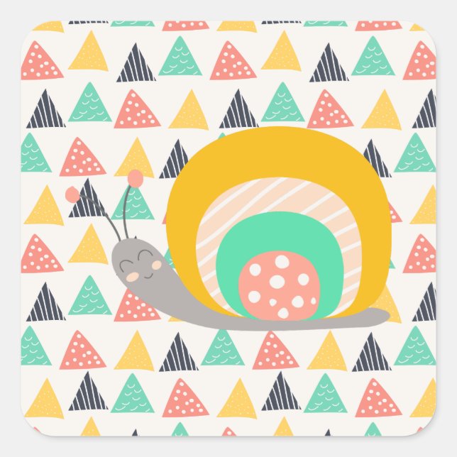 Happy Snail on Triangles Square Sticker (Front)
