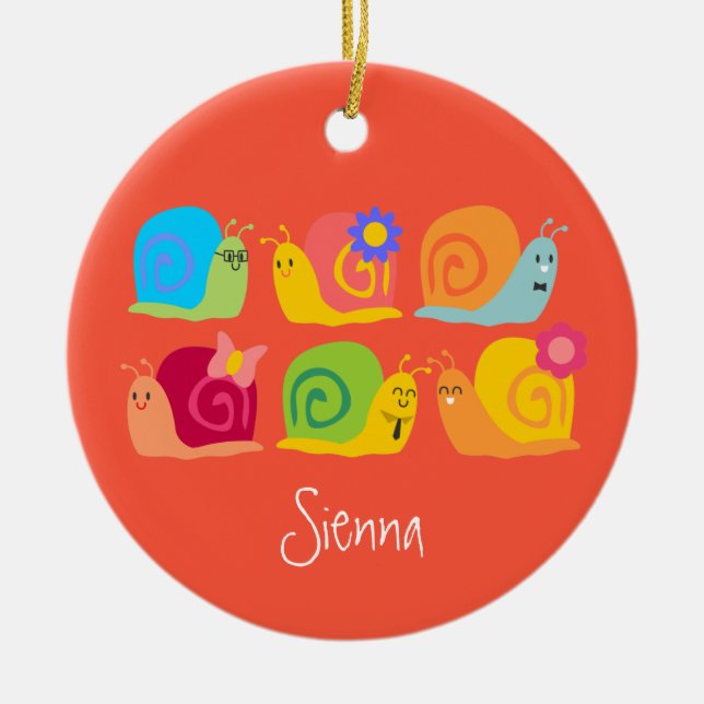 Happy snails cute snails ceramic ornament (Front)