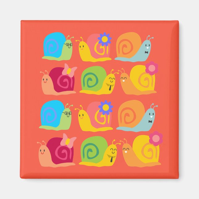 Happy snails cute snails magnet (Front)