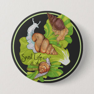 Happy Snails on Leafs 'Snail Life' 3 Inch Round Button