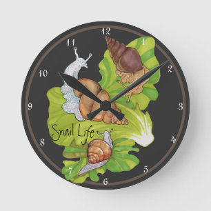 Happy Snails on Leafs 'Snail Life'   Round Clock