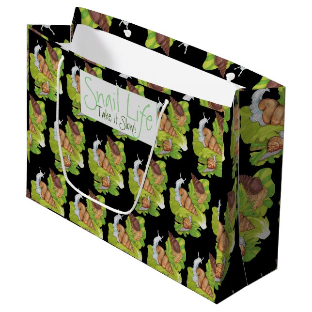 Happy Snails on Lettuce Leaf Art   Large Gift Bag (Front Angled)