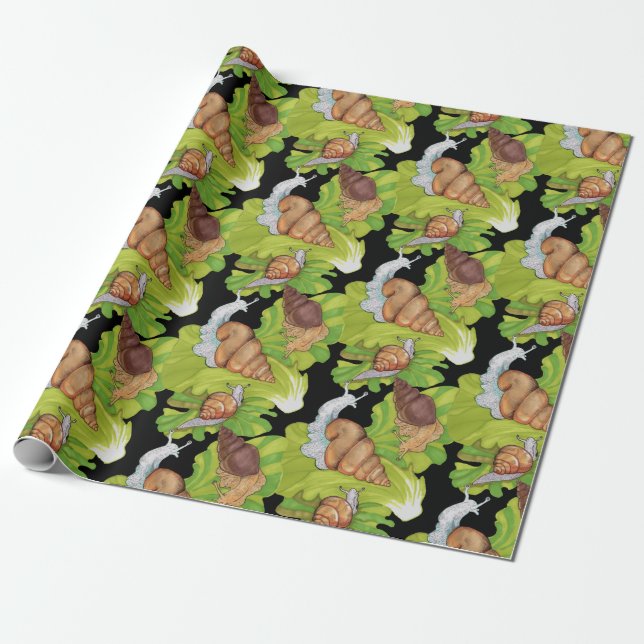 Happy Snails on Lettuce Leaf Art   Wrapping Paper (Unrolled)