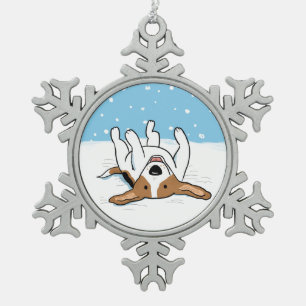 Happy Snow Beagle - Cute Holiday Dog Snowflake Pewter Christmas Ornament