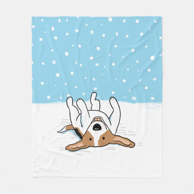 Happy Snow Beagle Dog Lover's Winter Holiday Fleece Blanket (Front)