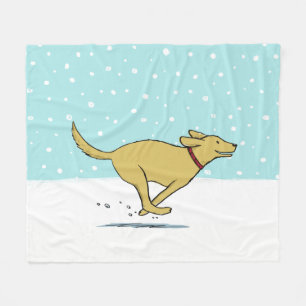 Happy Snow Dog Winter Holiday Cute Cartoon Canine Fleece Blanket