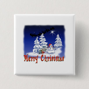 Happy snow man at Christmas time 2 Inch Square Button