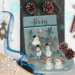 Happy Snow Men  Large Christmas Stocking<br><div class="desc">Looking for a cute Christmas stocking to hang over your fireplace that would stand out? Take a look at our teal blue Christmas Stocking with happy snowmen having a Christmas Party. It will be great for a girl or a boy. It Is customizable, just change the name. It features a...</div>