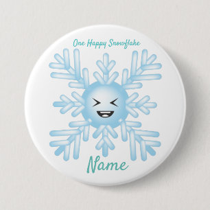 Happy Snowflake Emoticon Thunder_Cove 3 Inch Round Button