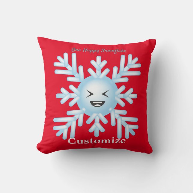 Happy Snowflake Emoticon Thunder_Cove   Throw Pillow (Front)