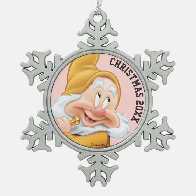 Happy Snowflake Pewter Christmas Ornament (Front)