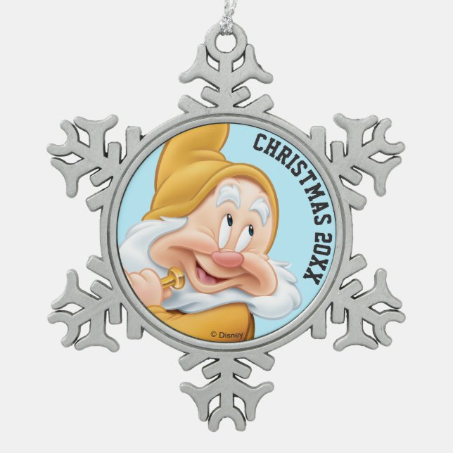 Happy Snowflake Pewter Christmas Ornament (Front)