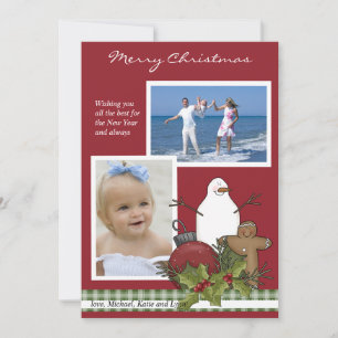 Happy Snowman 2 Photo Christmas Card
