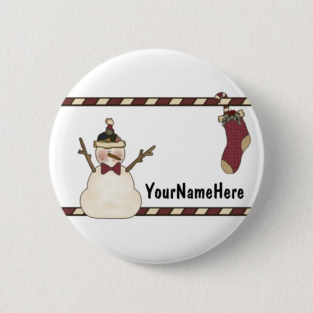 Happy Snowman And Christmas Stocking 2 Inch Round Button (Front)
