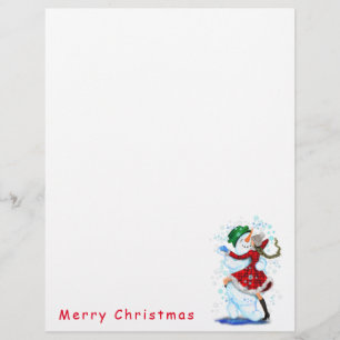 Happy Snowman and Girl Dance Christmas Letterhead