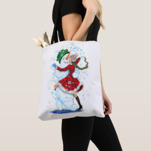 Happy Snowman and Girl Dance Tango Christmas - Fun Tote Bag