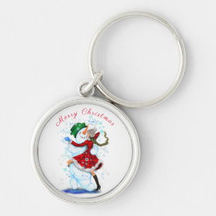 Happy Snowman and Girl Dance Tango Christmas Keychain