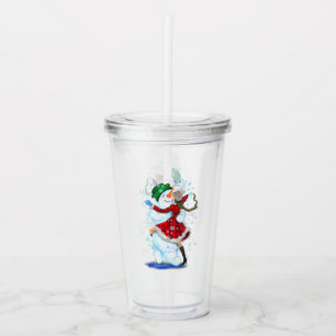 Happy Snowman and Girl Dance Tango Christmas Party Acrylic Tumbler
