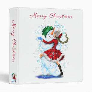 Happy Snowman and Girl Dance Tango Christmas Party Binder
