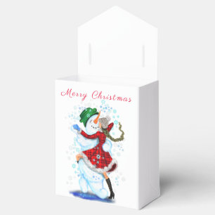 Happy Snowman and Girl Dance Tango Christmas Party Favor Box