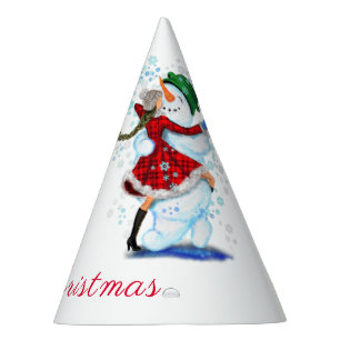 Happy Snowman and Girl Dance Tango Christmas Party Hat