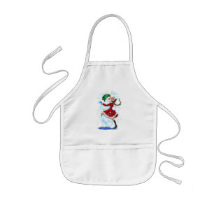 Happy Snowman and Girl Dance Tango Christmas Party Kids Apron