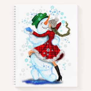Happy Snowman and Girl Dance Tango Christmas Party Notebook