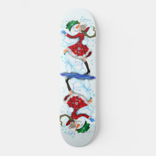 Happy Snowman and Girl Dance Tango Christmas Skateboard