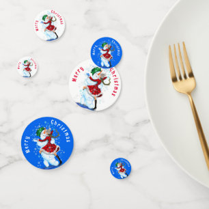 Happy Snowman and Girl Dancing Christmas Confetti