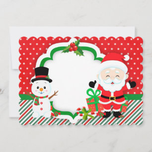 Happy snowman and Santa Claus Holiday Card