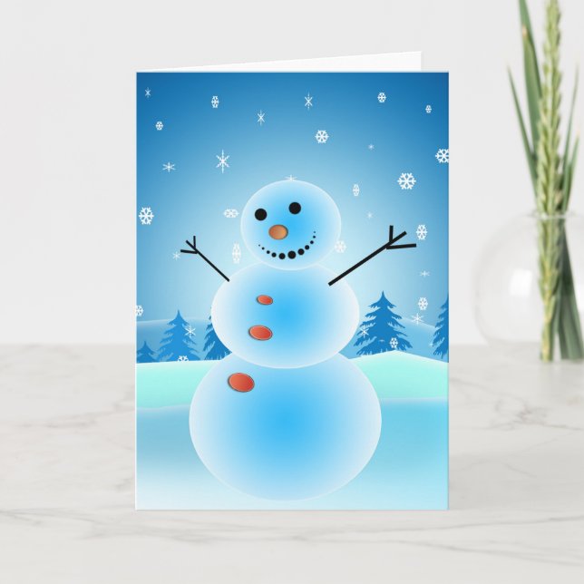 Happy Snowman and Snow Holiday Card (Front)
