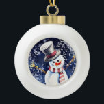 Happy Snowman Art Ceramic Ball Christmas Ornament<br><div class="desc">Traditional Christmas watercolor painting of a happy snowman on cute, decorative ornament.</div>