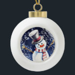Happy Snowman Art Ceramic Ball Christmas Ornament<br><div class="desc">Traditional Christmas watercolor painting of a happy snowman on cute,  decorative ornament.</div>