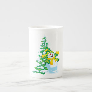 Happy Snowman Cartoon Bone China Mug