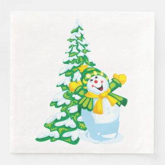 Happy Snowman Cartoon Napkin