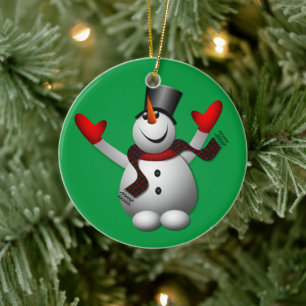 Happy Snowman Ceramic Ornament