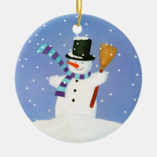 Happy Snowman Ceramic Ornament