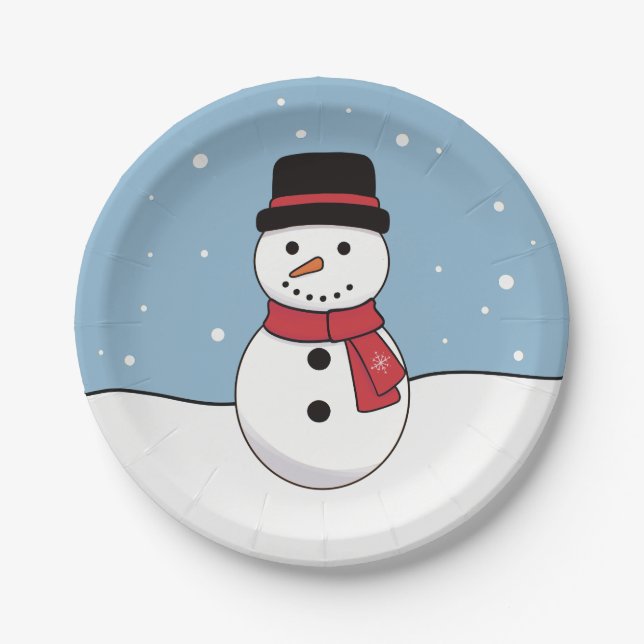 Happy Snowman Christmas Holiday Paper Plate (Front)