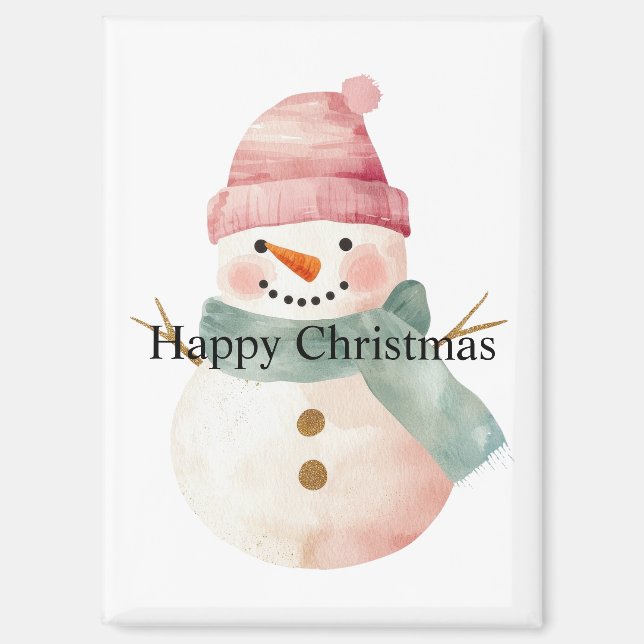 Happy Snowman Christmas Magnet (Front)