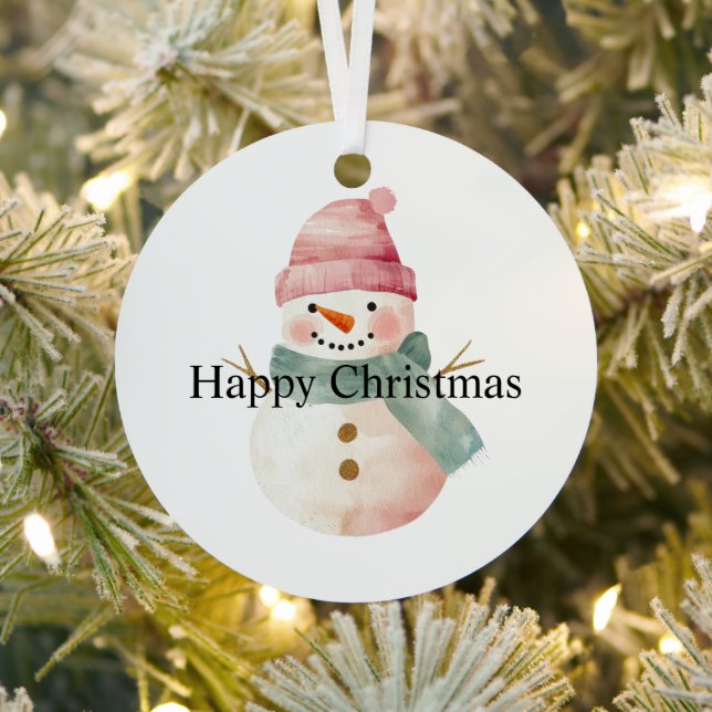 Happy Snowman Christmas Metal Ornament (Insitu)
