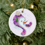 Happy Snowman Christmas Tree Ornament<br><div class="desc">Christmas Ornaments with Happy Snowman In Purple Pink Beanie Winter Hat Fun Christmas Painting Collection - Choose / Add Your Unique Text / Name / Colour - Make Your Special Christmas Ornament Gift - Resize and move or remove / add elements - image / text with customization tool. Painting and...</div>