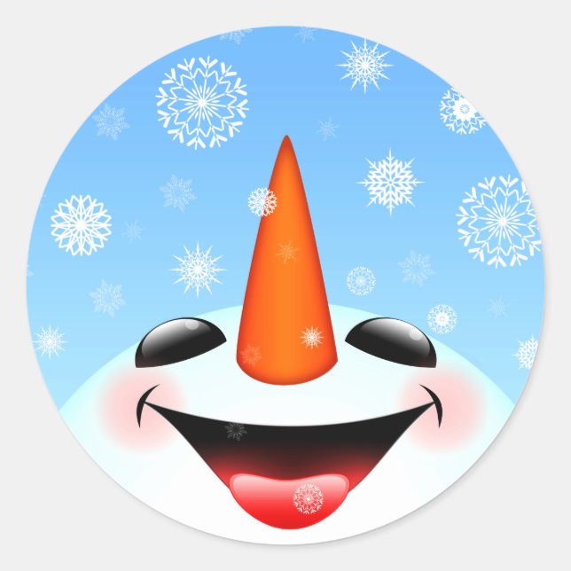 Happy Snowman Classic Round Sticker (Front)
