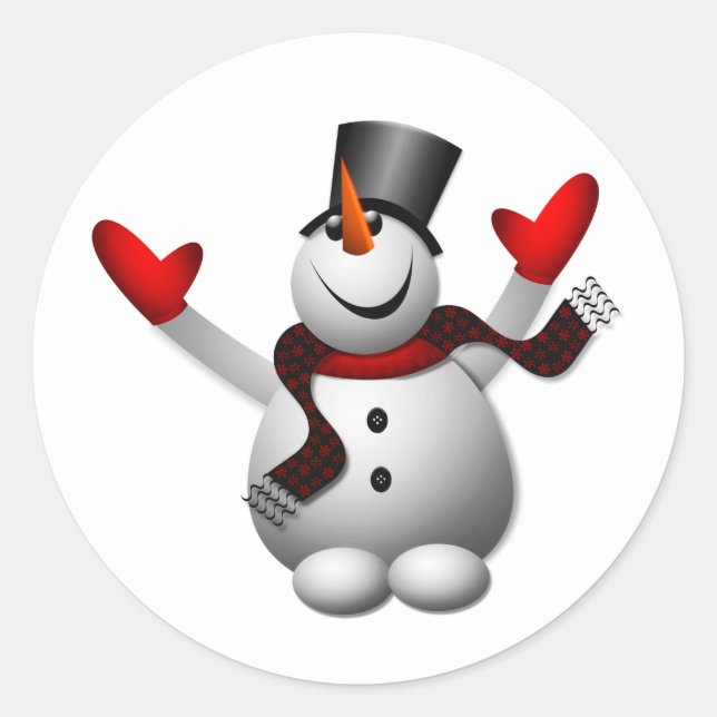Happy Snowman Classic Round Sticker (Front)