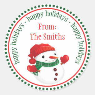 Happy Snowman Dot Circle Labels