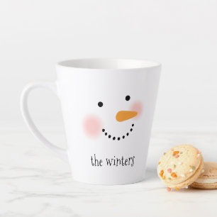 Happy Snowman Face Custom Family Name Latte Mug