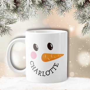 Happy Snowman Face Custom Name Holiday Gift Jumbo Large Coffee Mug