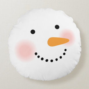 Happy Snowman Face Holiday Round Pillow